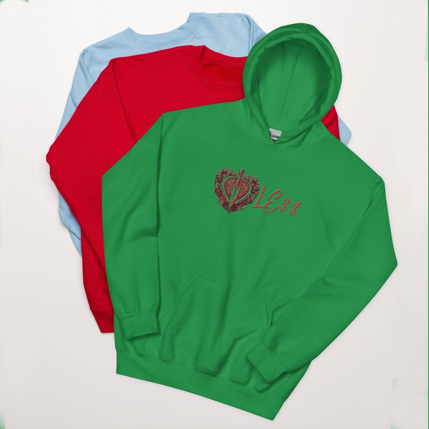 Heartle$$ ( embroidery front , dtg back ) Unisex Hoodie