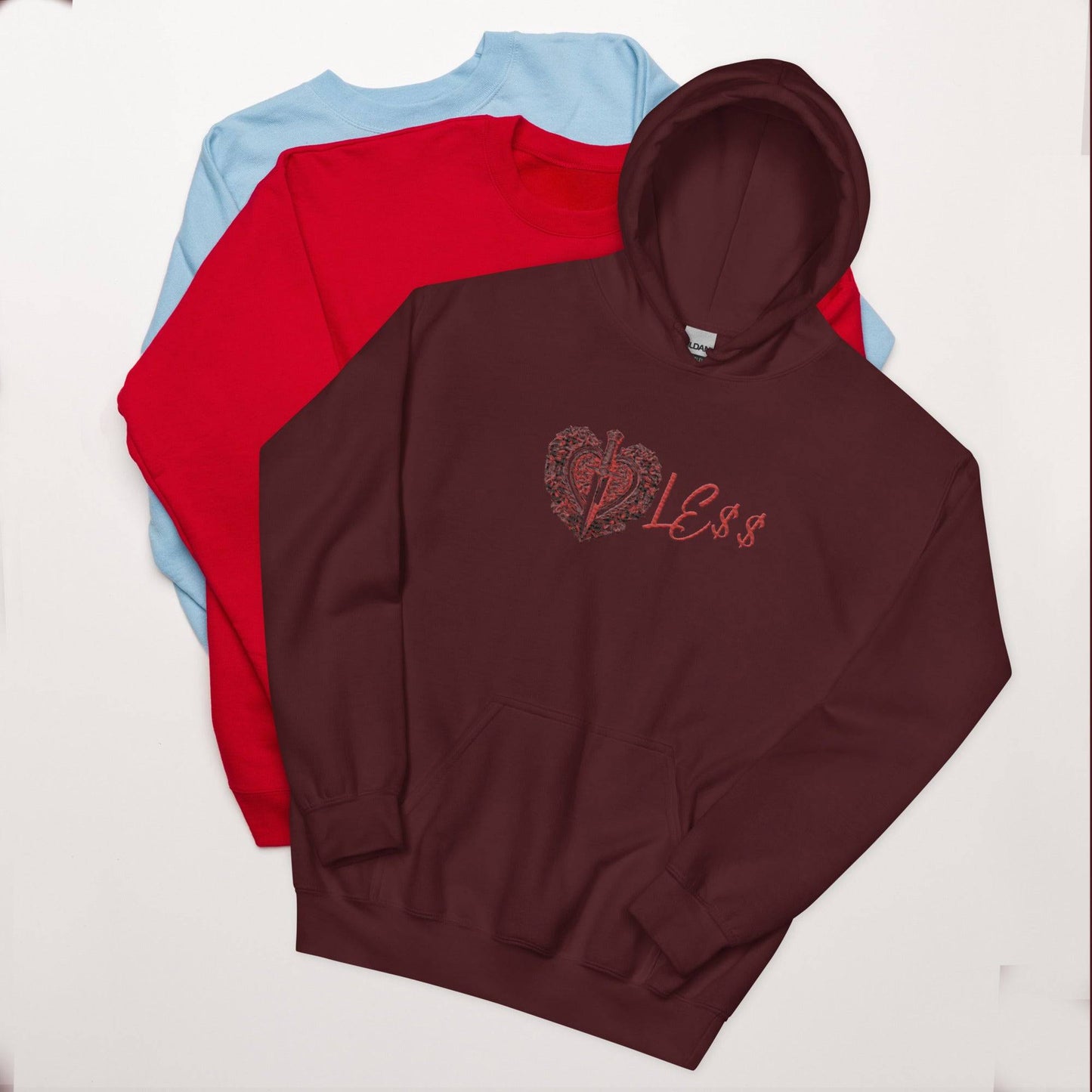 Heartle$$ ( embroidery front , dtg back ) Unisex Hoodie