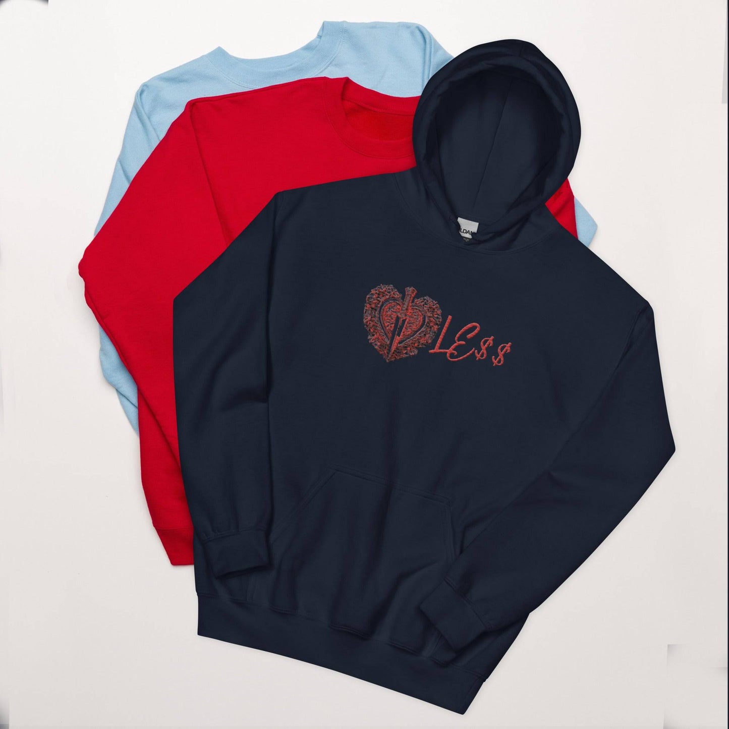 Heartle$$ ( embroidery front , dtg back ) Unisex Hoodie