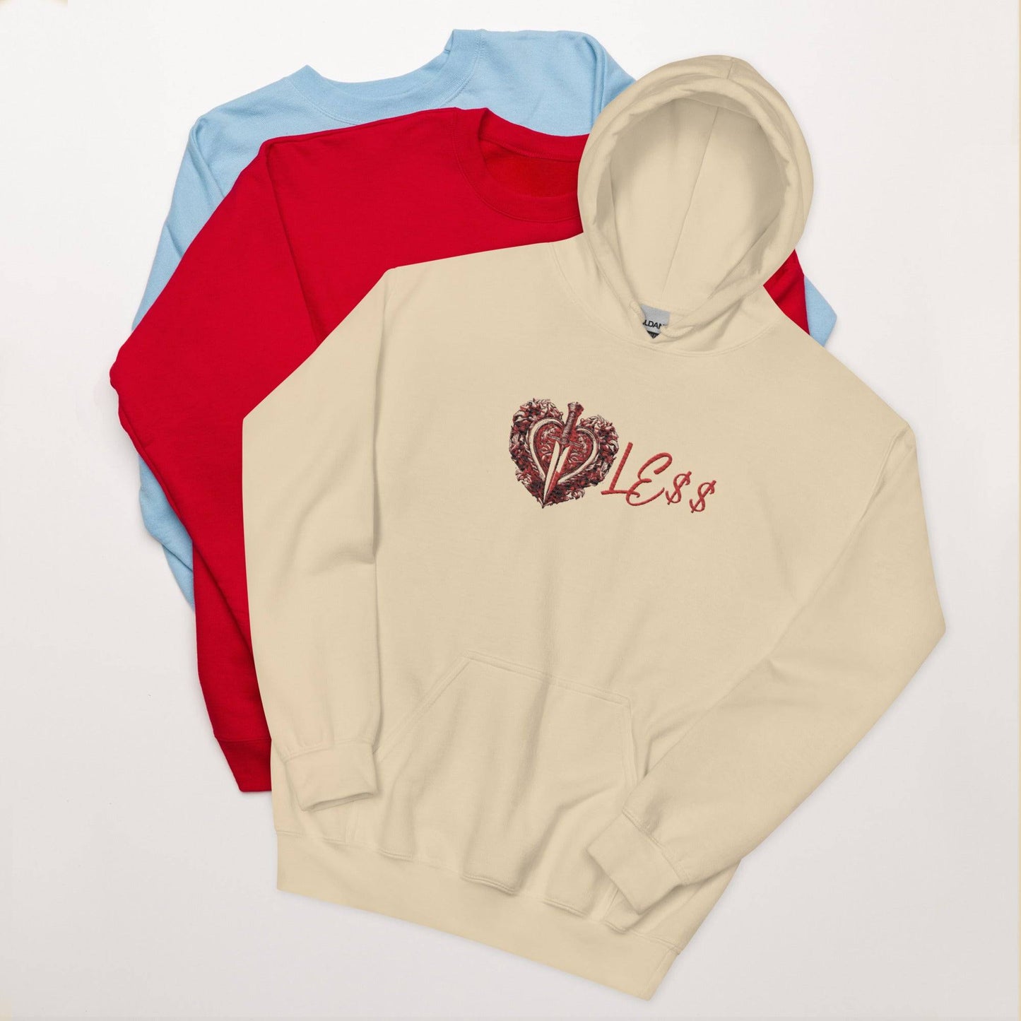 Heartle$$ ( embroidery front , dtg back ) Unisex Hoodie